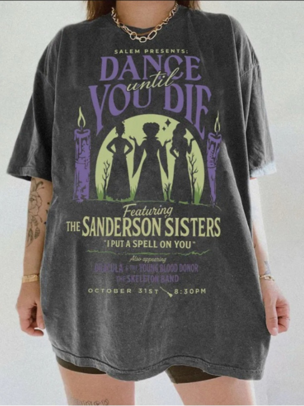'Dance Until You Die' Sanderson Sisters Graphic Tee - Pepper